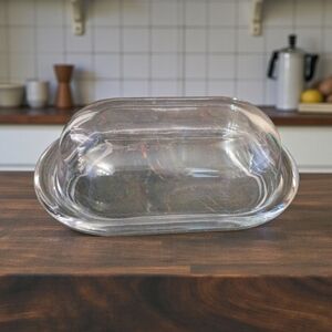 Elegant Glass Butter Dish Wide 8" X 5 1/2" Farmhouse W Lid Oval